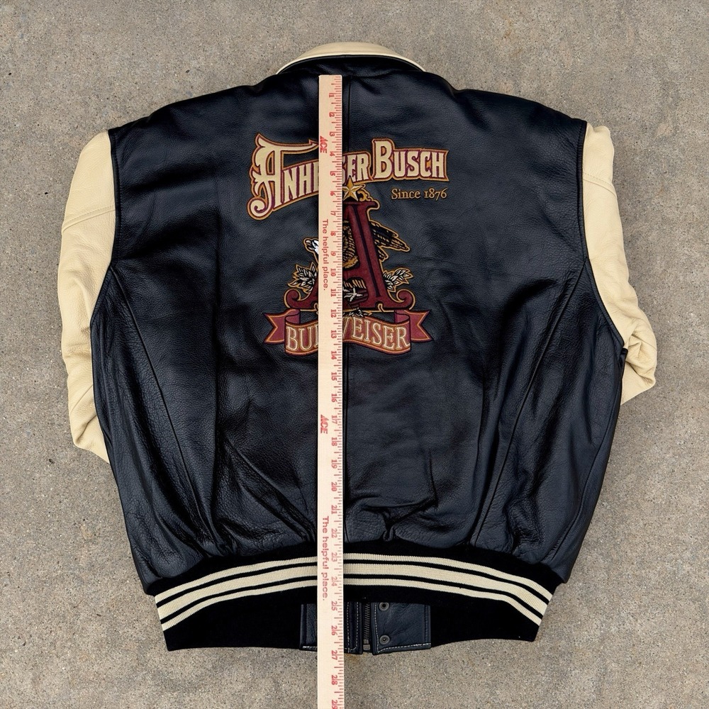 VTG Excelled Anheuser Busch Budweiser Leather Bomber Jacket Embroidered Men's L - Picture 14 of 16